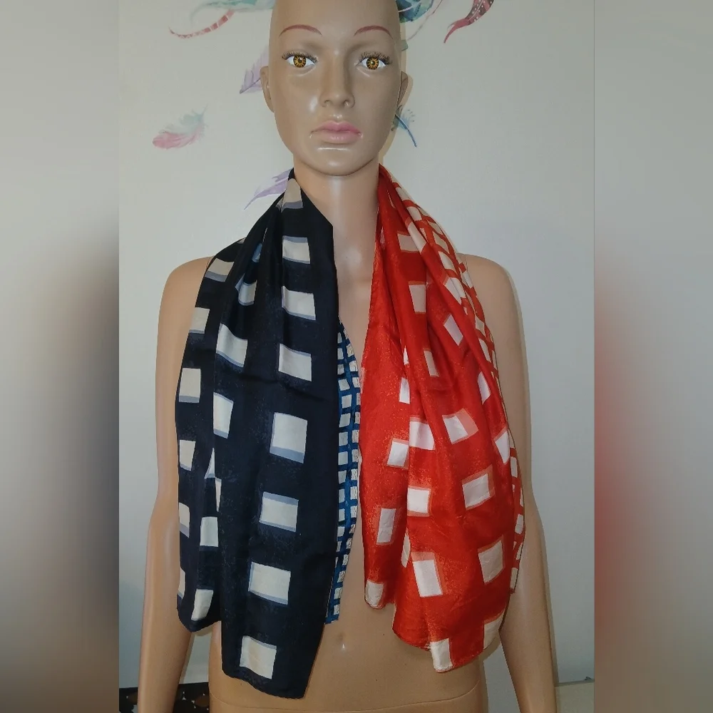 TORY BURCH Checkered Print Large 100% Silk Scarf